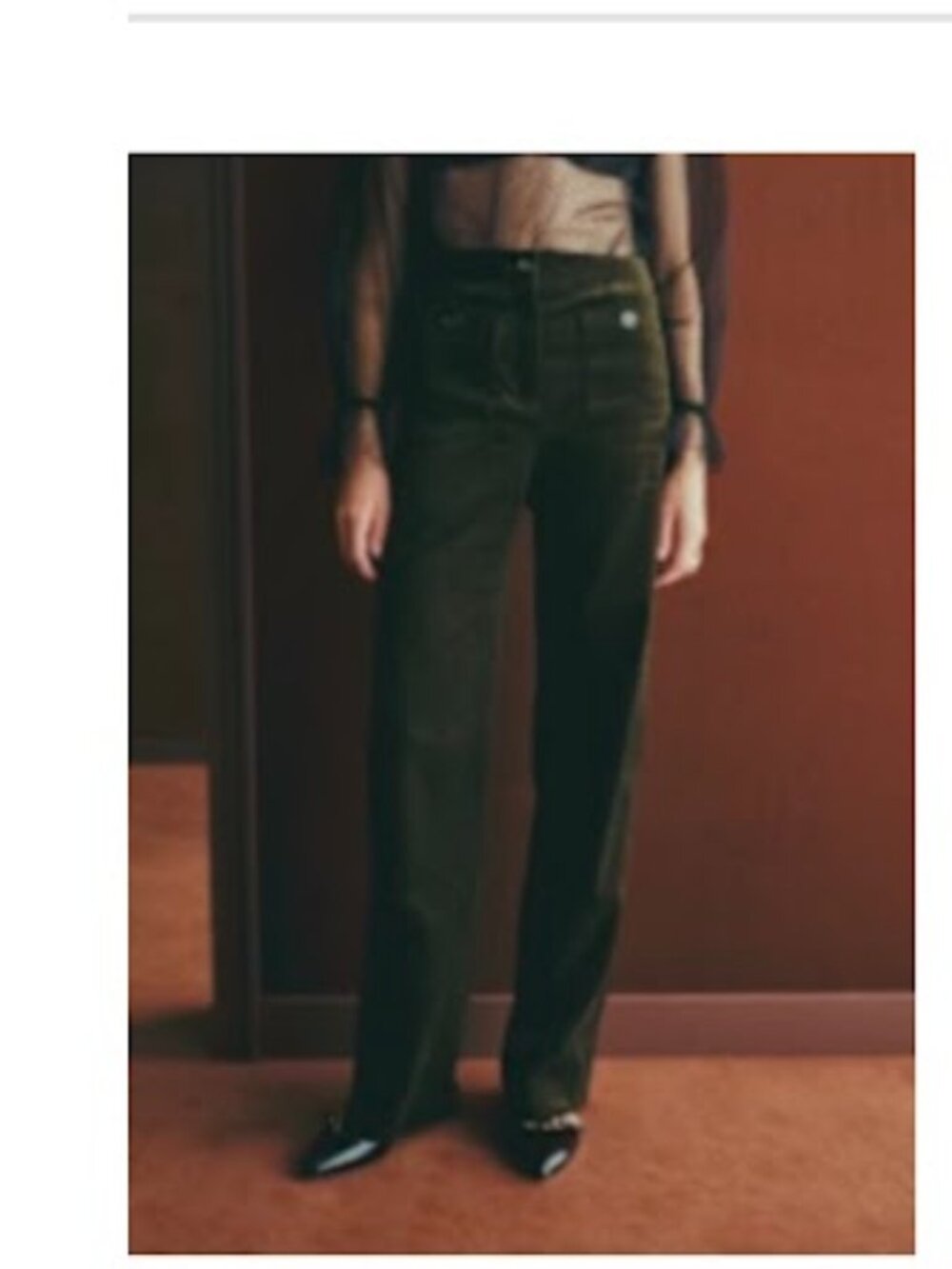 Sezane Dan Trousers in Dark Olive Cordoroy - Size 12 (FR 46)
